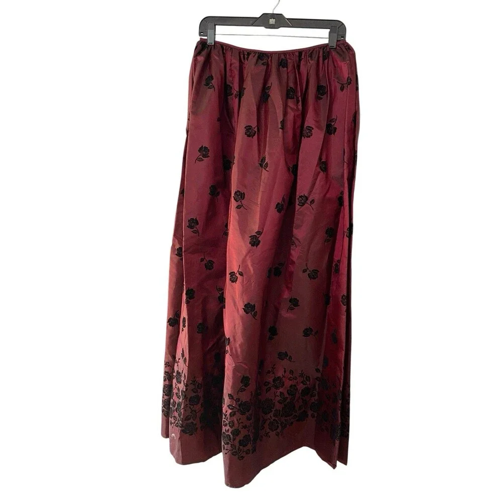 Vintage Jessica McClintock Y2K Velvet Rose Taffeta Skirt Size 10 Wine Whimsygoth